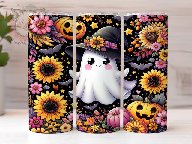 Floral Ghost Halloween Tumbler Wrap, Halloween Wrap PNG, 20OZ Sublimation Design, Spooky Flower Cup, Cute Ghost Wrap, Fall Tumbler Art, Floral Halloween PNG Sublimation Lara' s Designs 