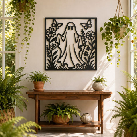 Floral Ghost Laser SVG | Halloween Ghost DXF | Ghost CNC File | Cute Spooky Metal Art | Plasma Cut Wall Decor SVG HappyDesignStudio 