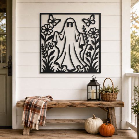 Floral Ghost Laser SVG | Halloween Ghost DXF | Ghost CNC File | Cute Spooky Metal Art | Plasma Cut Wall Decor SVG HappyDesignStudio 