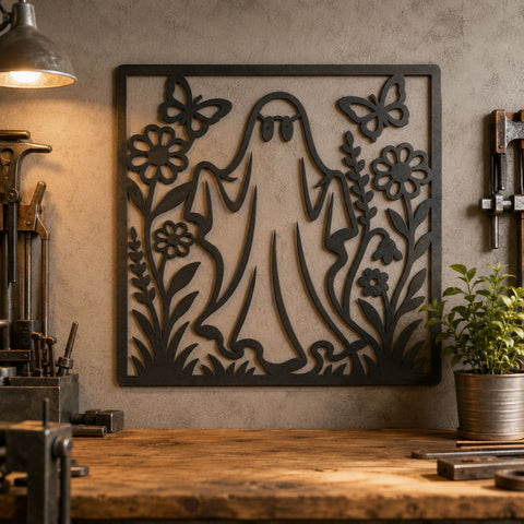Floral Ghost Laser SVG | Halloween Ghost DXF | Ghost CNC File | Cute Spooky Metal Art | Plasma Cut Wall Decor SVG HappyDesignStudio 