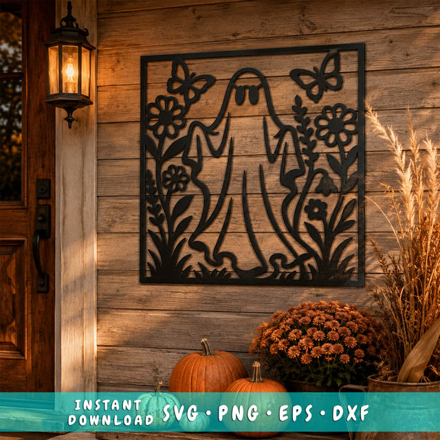 Floral Ghost Laser SVG | Halloween Ghost DXF | Ghost CNC File | Cute Spooky Metal Art | Plasma Cut Wall Decor SVG HappyDesignStudio 