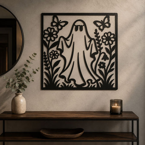 Floral Ghost Laser SVG | Halloween Ghost DXF | Ghost CNC File | Cute Spooky Metal Art | Plasma Cut Wall Decor SVG HappyDesignStudio 