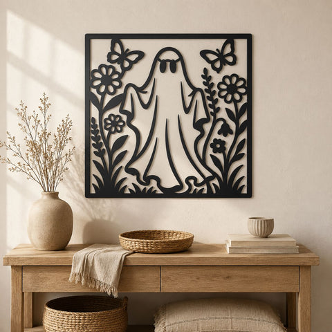 Floral Ghost Laser SVG | Halloween Ghost DXF | Ghost CNC File | Cute Spooky Metal Art | Plasma Cut Wall Decor SVG HappyDesignStudio 