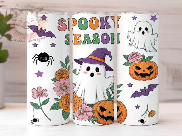 Floral Ghost Spooky Fall Tumbler Wrap, Spooky Season Wrap, 20oz Sublimation, Halloween Floral Cup, Cute Ghost Mug, Autumn Spooky Tumbler, Halloween Drinkware Sublimation Lara' s Designs 