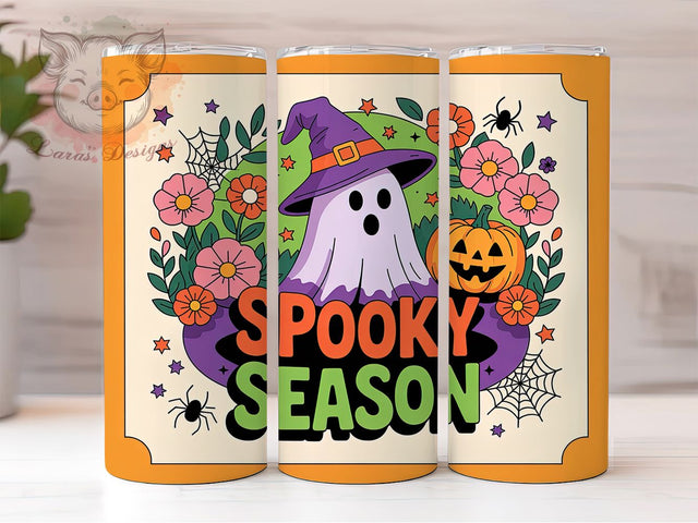 Floral Ghost Spooky Fall Tumbler Wrap, Spooky Season Wrap, 20oz Sublimation, Halloween Floral Cup, Cute Ghost Mug, Autumn Spooky Tumbler, Halloween Drinkware Sublimation Lara' s Designs 
