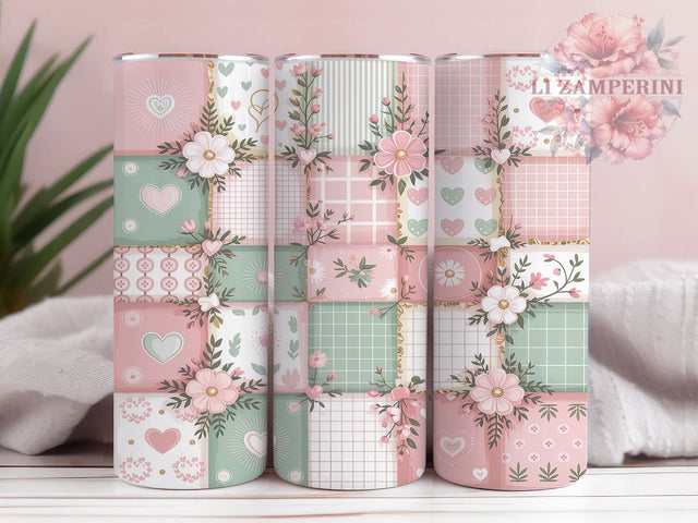 Floral Gingham Bow Coquette Tumbler, Gingham Bow Wrap, Coquette Sublimation Design, 20oz Floral Tumbler, Elegant Bow Art, Romantic Coquette Mug, Whimsical Floral Cup Sublimation Li Zamperini 