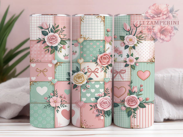 Floral Gingham Bow Coquette Tumbler, Gingham Bow Wrap, Coquette Sublimation Design, 20oz Floral Tumbler, Elegant Bow Art, Romantic Coquette Mug, Whimsical Floral Cup Sublimation Li Zamperini 