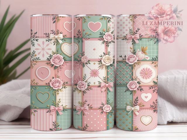 Floral Gingham Bow Coquette Tumbler, Gingham Bow Wrap, Coquette Sublimation Design, 20oz Floral Tumbler, Elegant Bow Art, Romantic Coquette Mug, Whimsical Floral Cup Sublimation Li Zamperini 