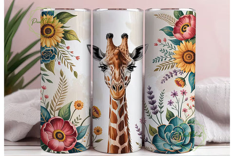Floral Giraffe 20oz Tumbler Wrap Sublimation PixelChick 