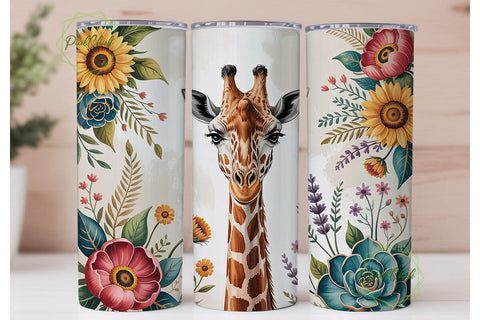 Floral Giraffe 20oz Tumbler Wrap Sublimation PixelChick 