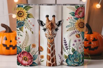 Floral Giraffe 20oz Tumbler Wrap Sublimation PixelChick 
