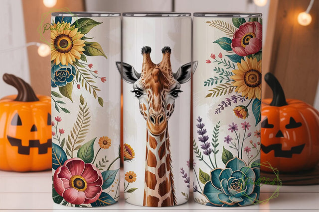 Floral Giraffe 20oz Tumbler Wrap Sublimation PixelChick 