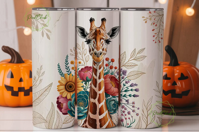 Floral Giraffe 20oz Tumbler Wrap Sublimation PixelChick 
