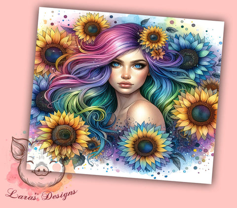Floral Girl 20oz Tumbler Png, Straight & Tapered Tumbler Png, Western Sunflower Tumbler Png, Digital Download PNG Sublimation Lara' s Designs 