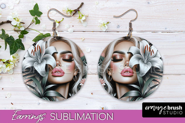 Floral Girl Earrings PNG - Summer Earrings Sublimation Sublimation OrangeBrushStudio 