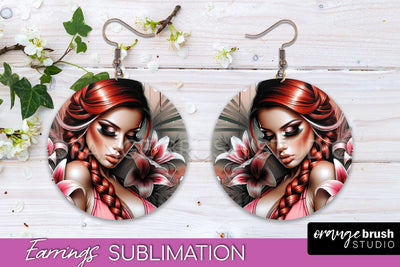 Floral Girl Earrings PNG - Summer Earrings Sublimation Sublimation OrangeBrushStudio 