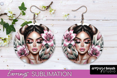 Floral Girl Earrings PNG - Summer Earrings Sublimation Sublimation OrangeBrushStudio 