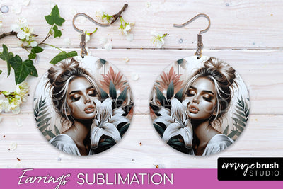Floral Girl Earrings PNG - Summer Earrings Sublimation Sublimation OrangeBrushStudio 