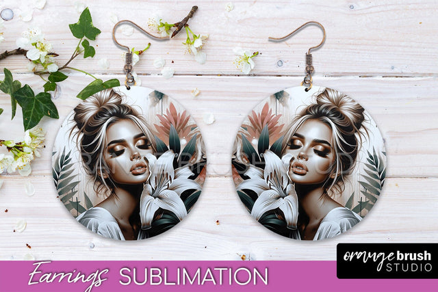 Floral Girl Earrings PNG - Summer Earrings Sublimation Sublimation OrangeBrushStudio 