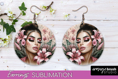 Floral Girl Earrings PNG - Summer Earrings Sublimation Sublimation OrangeBrushStudio 