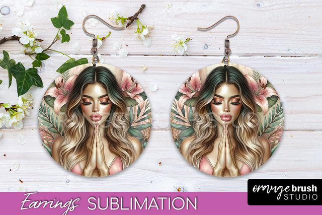 Floral Girl Earrings PNG - Summer Earrings Sublimation Sublimation OrangeBrushStudio 