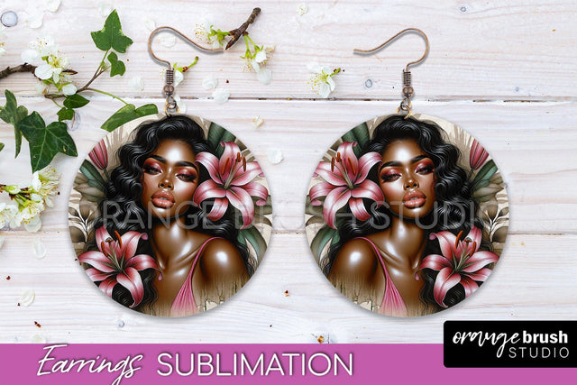 Floral Girl Earrings PNG - Summer Earrings Sublimation Sublimation OrangeBrushStudio 