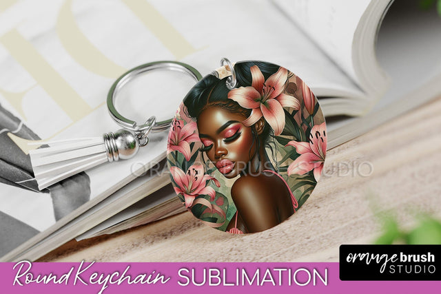 Floral Girl Keychain PNG - Flowers Keychain Sublimation Sublimation OrangeBrushStudio 