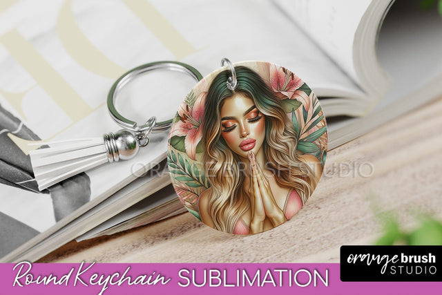 Floral Girl Keychain PNG - Flowers Keychain Sublimation Sublimation OrangeBrushStudio 