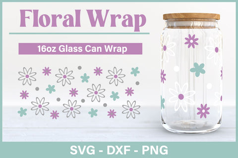 Floral Glass Can Wrap SVG SVG B Renee Design 