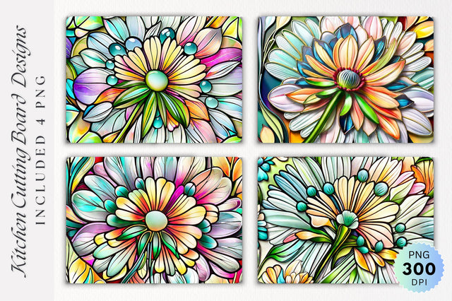 Floral Glass Cutting Board PNG Design Sublimation Regulrcrative 