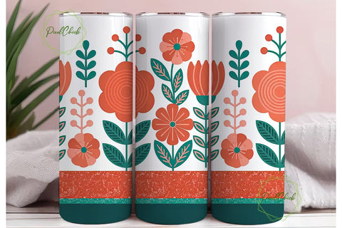 Floral Glitter 20oz Tumbler Design Sublimation PixelChick 