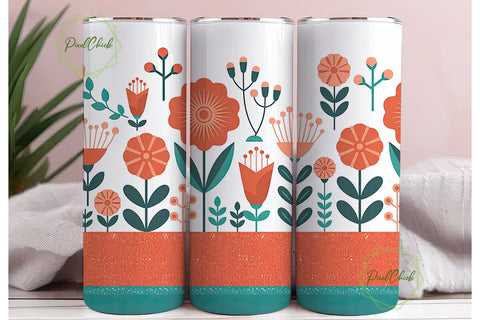 Floral Glitter 20oz Tumbler Design Sublimation PixelChick 