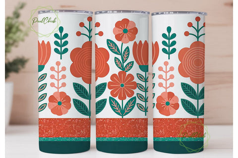 Floral Glitter 20oz Tumbler Design Sublimation PixelChick 