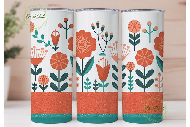 Floral Glitter 20oz Tumbler Design Sublimation PixelChick 