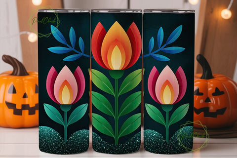 Floral Glitter Band 20oz Tumbler Wrap Sublimation PixelChick 