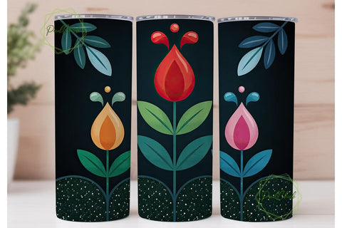 Floral Glitter Band 20oz Tumbler Wrap Sublimation PixelChick 