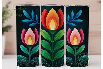 Floral Glitter Band 20oz Tumbler Wrap Sublimation PixelChick 