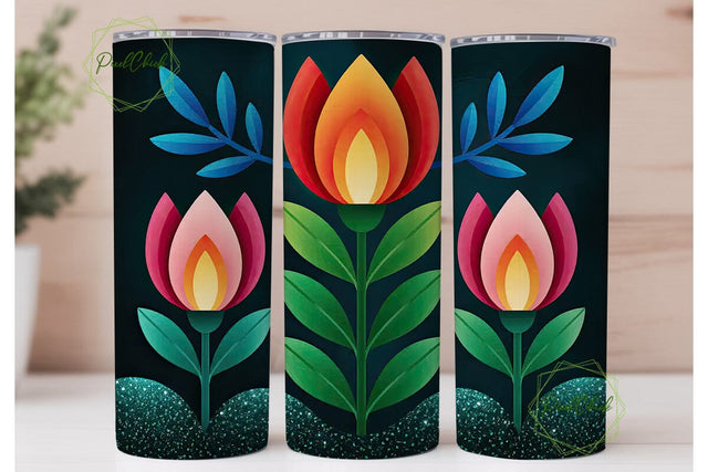 Floral Glitter Band 20oz Tumbler Wrap Sublimation PixelChick 
