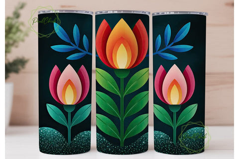 Floral Glitter Band 20oz Tumbler Wrap Sublimation PixelChick 
