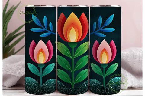 Floral Glitter Band 20oz Tumbler Wrap Sublimation PixelChick 