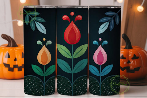 Floral Glitter Band 20oz Tumbler Wrap Sublimation PixelChick 