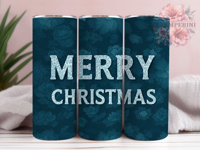 Floral Glitter Blue Christmas 20oz Tumbler Wrap, Merry Christmas, Floral Glitter, Blue Christmas, 20oz Tumbler, Sublimation Wrap, Holiday Decor, Festive Gift Sublimation Li Zamperini 