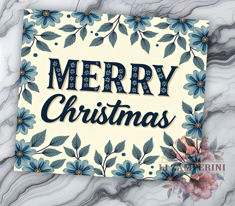 Floral Glitter Blue Christmas 20oz Tumbler Wrap, Merry Christmas, Floral Glitter, Blue Christmas, 20oz Tumbler, Sublimation Wrap, Holiday Decor, Festive Gift Sublimation Li Zamperini 