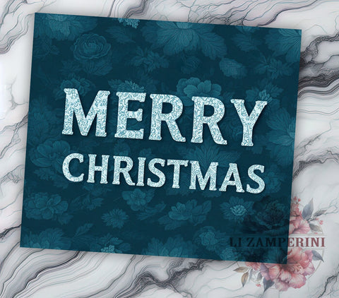 Floral Glitter Blue Christmas 20oz Tumbler Wrap, Merry Christmas, Floral Glitter, Blue Christmas, 20oz Tumbler, Sublimation Wrap, Holiday Decor, Festive Gift Sublimation Li Zamperini 