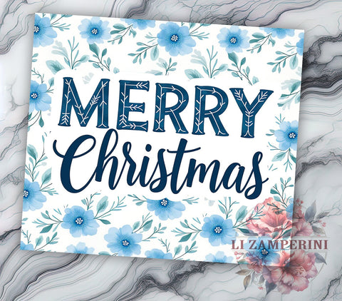 Floral Glitter Blue Christmas 20oz Tumbler Wrap, Merry Christmas, Floral Glitter, Blue Christmas, 20oz Tumbler, Sublimation Wrap, Holiday Decor, Festive Gift Sublimation Li Zamperini 