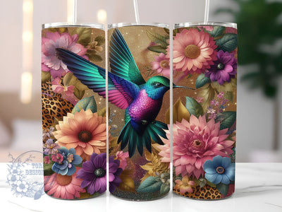 Floral Glitter Hummingbird 20oz Skinny Tumbler, Hummingbird Tumbler Png, Straight & Tapered Tumbler Wrap, Instant Digital Download Sublimation ToriDesigns 