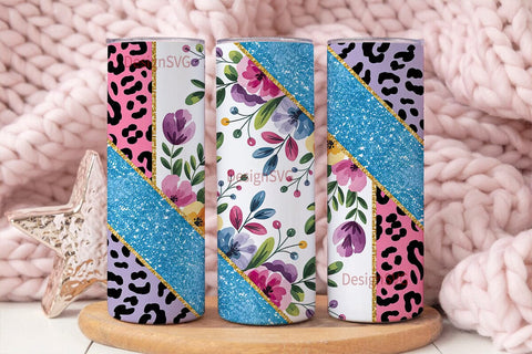 Floral Glitter Leopard 20oz Tumbler Wrap Sublimation DesignSVG 