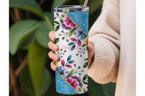 Floral Glitter Leopard 20oz Tumbler Wrap Sublimation DesignSVG 