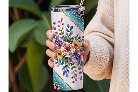 Floral Glitter Leopard 20oz Tumbler Wrap Sublimation DesignSVG 