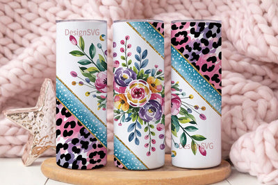 Floral Glitter Leopard 20oz Tumbler Wrap Sublimation DesignSVG 